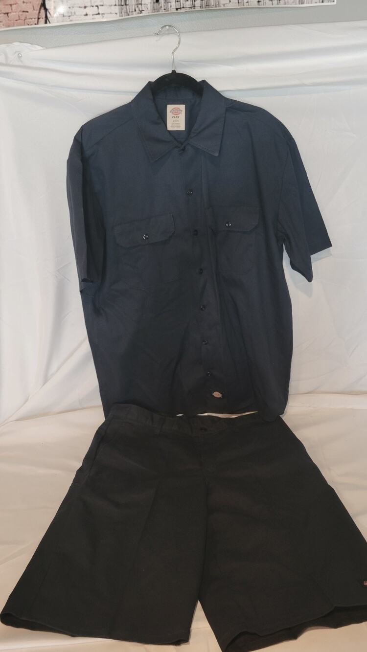 Dickies Men's Workwear Set Navy Flex Work Shirt L Shorts Size 36 Matching Outfit